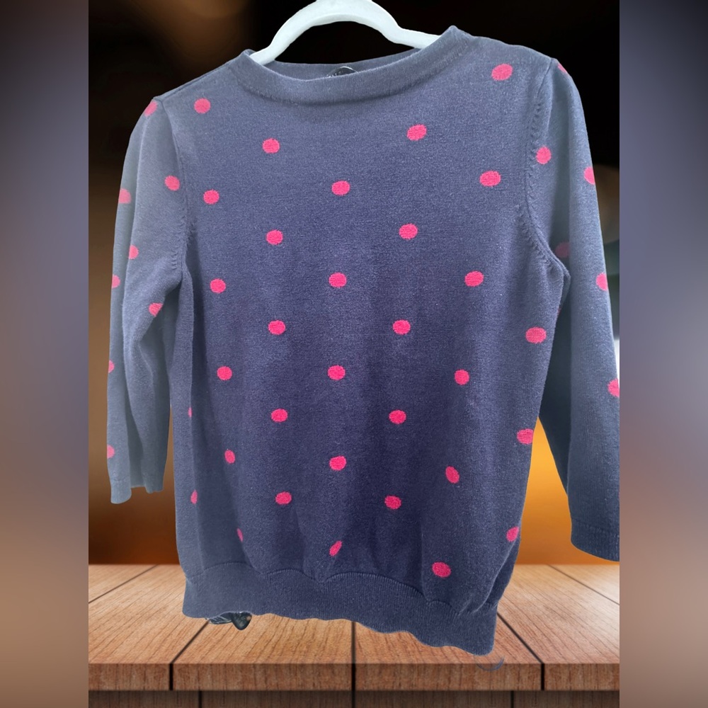 Talbots Navy Blue Sweater with Pink Polka Dots